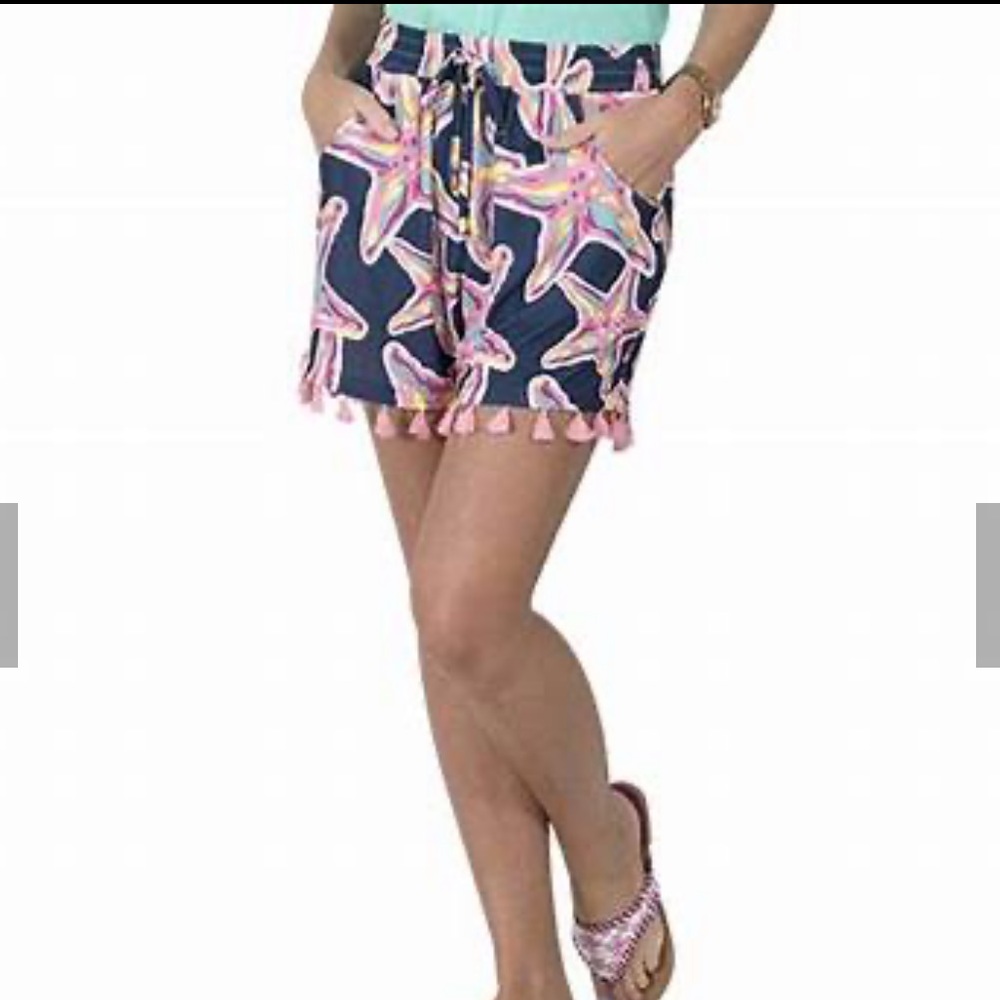 Simply Southern, Savannah Starfish Blue Pink Tassel Shorts